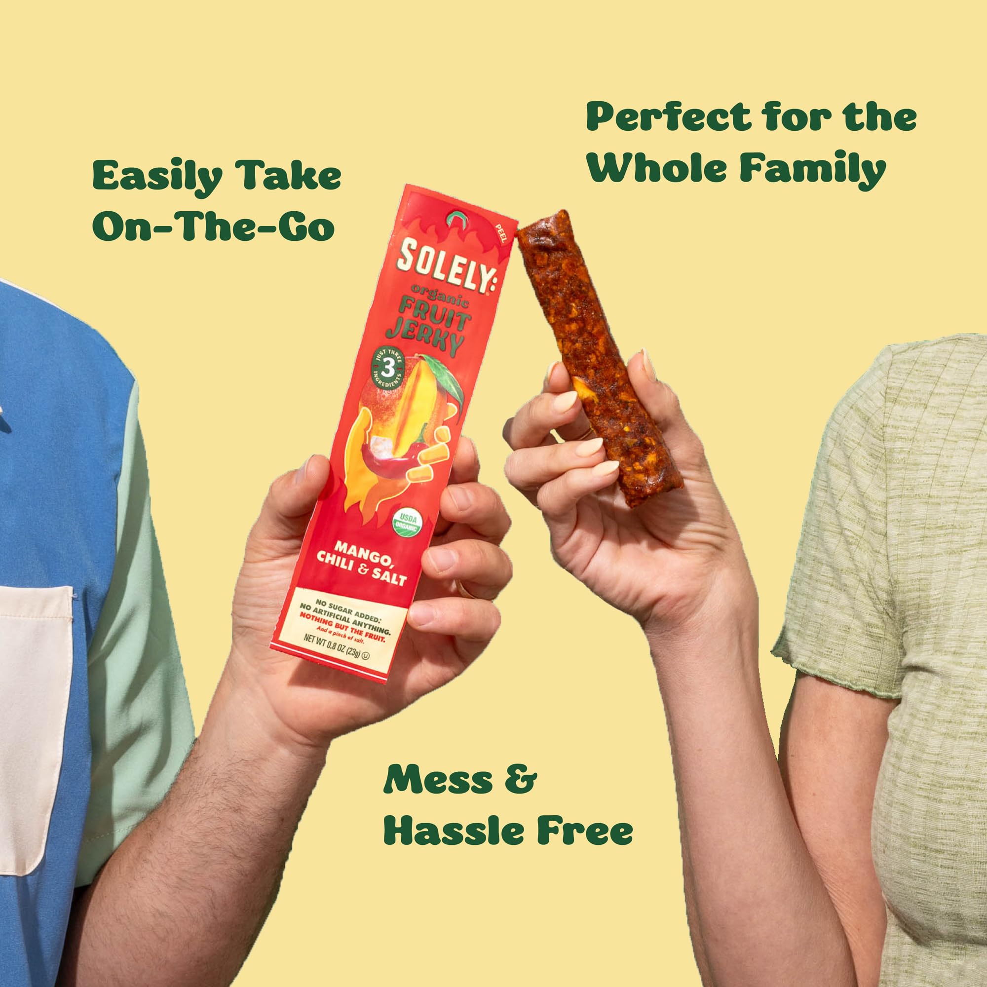 SOLELY - Organic Mango Guava Fruit Jerky - 12 Individually Wrapped Strips (12-Pack) - Fruit Leather Made from Dried Fruit - Healthy Snacks for Adults & Kids - Non GMO, Vegan Snacks - 0.8oz (23g)
