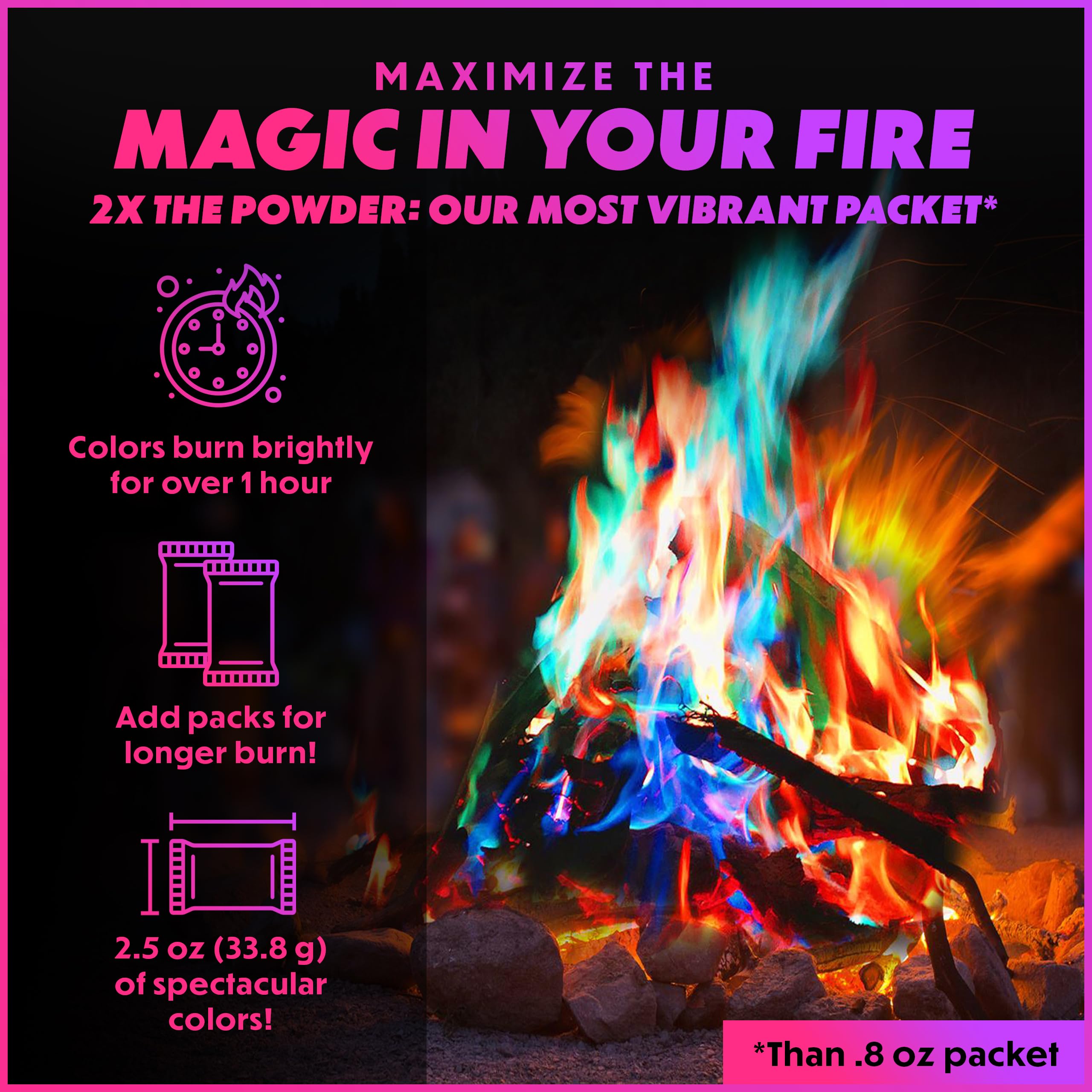 Magical Flames Fire Color Packets (Jumbo 5 Pack), Vibrant Multi-Color Fire for Fire Pits, Campfires, Bonfires & Fireplaces - Camping Essentials & Outdoor Party Accessories