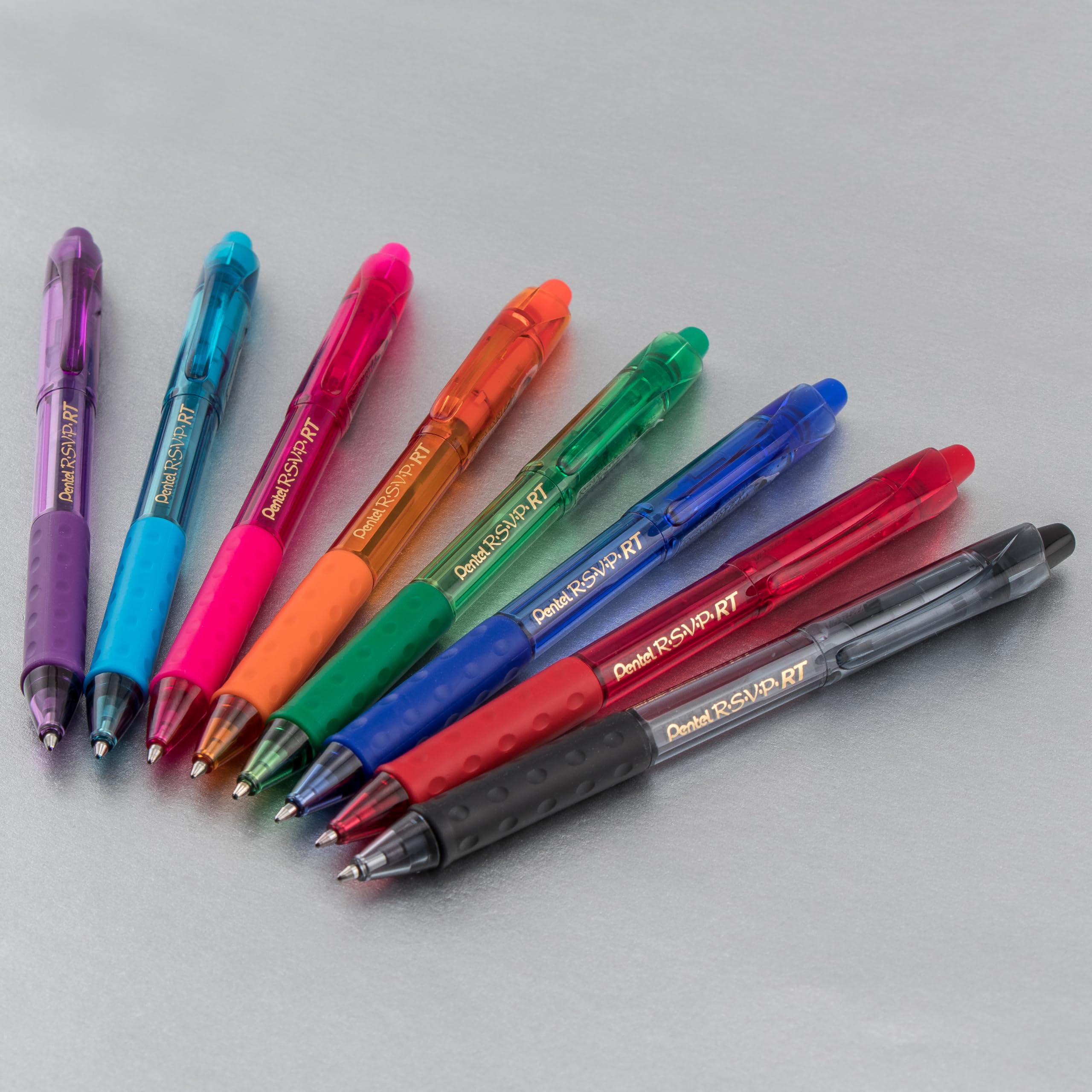 Pentel RSVP RT Colors Retractable Ballpoint Pen, (1.0mm) Medium Line, Assorted InkColors, Pack of 8 (BK93CRBP8M)