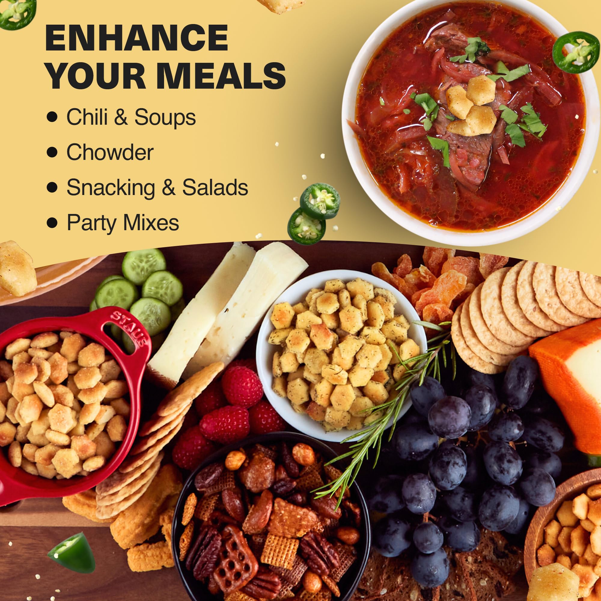 Wicked Minis Soup & Oyster Crackers - Saltine & Salted Flavored Mini Puffed Soup, Savory Snacking Mix, Seasoned Croutons Salad Toppers, Crackers for Chili 6oz (Jalapeno Cheddar, Pack of 1)