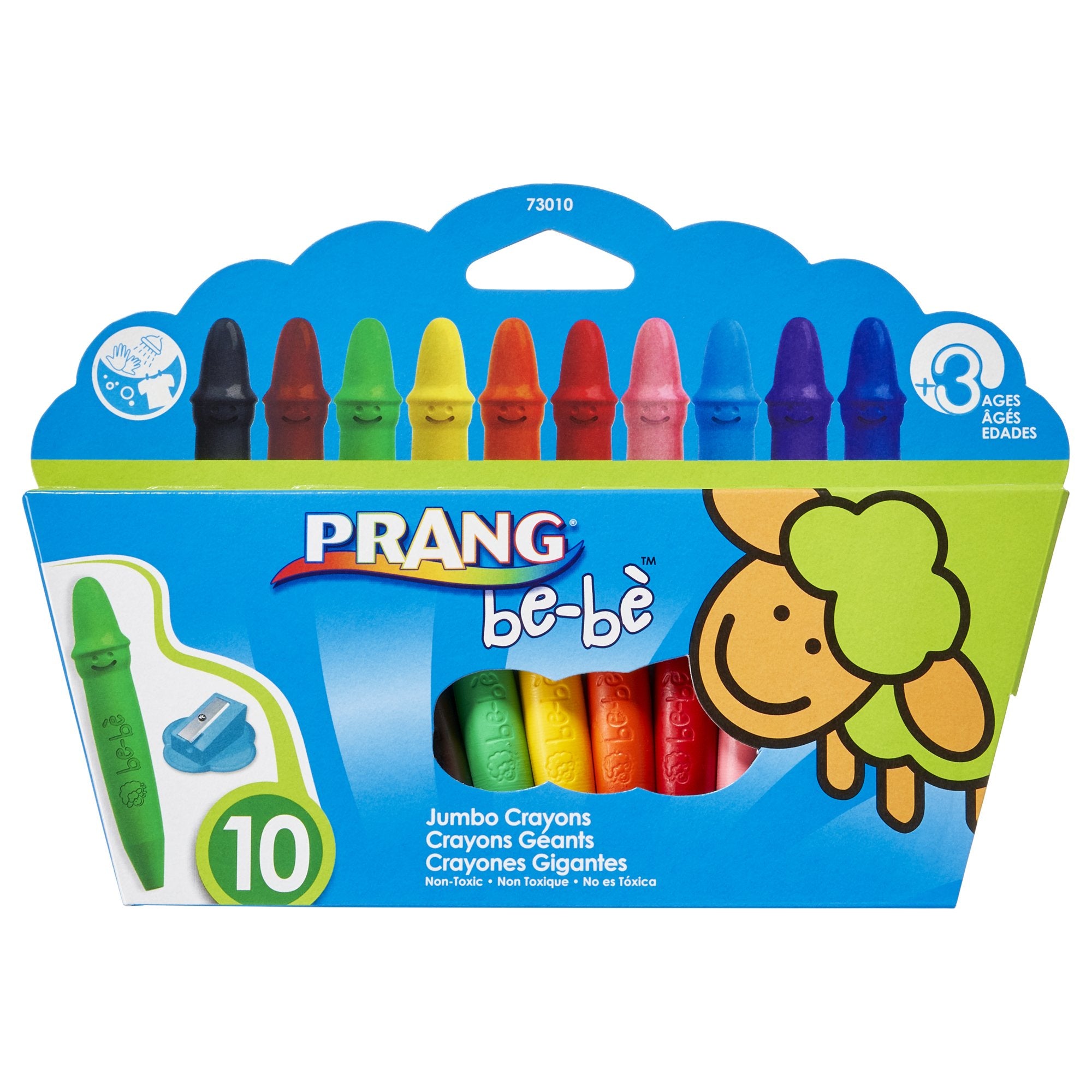 PRANG be-be Jumbo Crayons for Small Children, Washable, Includes Sharpener, Assorted Colors, 10-Pack (73010),Large