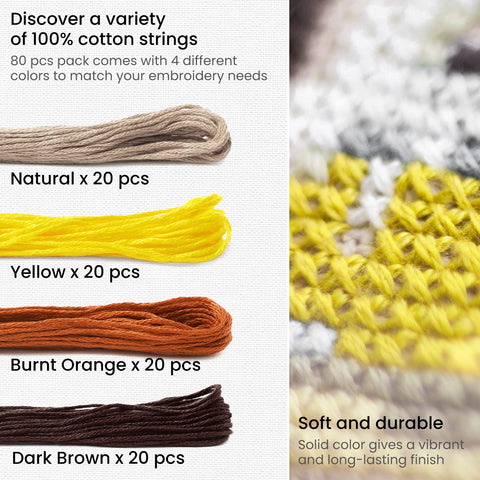 ARTEZA Embroidery Thread, 80 Skeins, Dark Brown, Natural, Yellow, & Burnt Orange