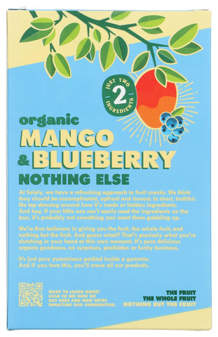 SOLELY - Organic Mango & Blueberry Whole Fruit Gummies (5 Bags per Box, 8 boxes) - Real Fresh Fruit - Healthy Snacks for Adults & Kids - Non-GMO, Vegan Snacks, Shelf Stable - 40 Bags (3.5 oz)