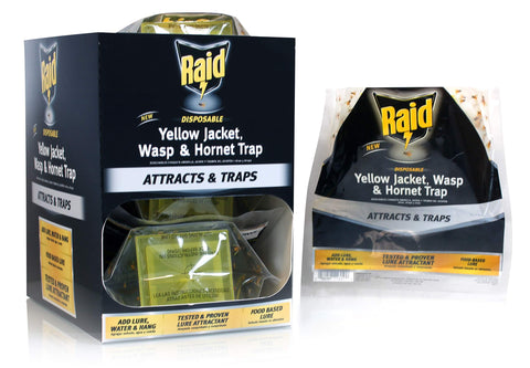Raid Yellow Jacket, Wasp & Hornet Trap, 3 Pack, Disposable, Convenient, Hanging Fly Trap Bags with Food-Based Lure, No-Spray Outdoor Fly Traps Suitable Defense for Yards, Patios & Campsites