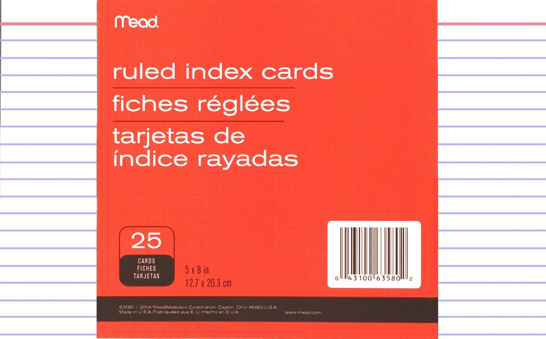 Mead Ruled Index Cards, 5 X 8 Inches (63580), White, 25 EA