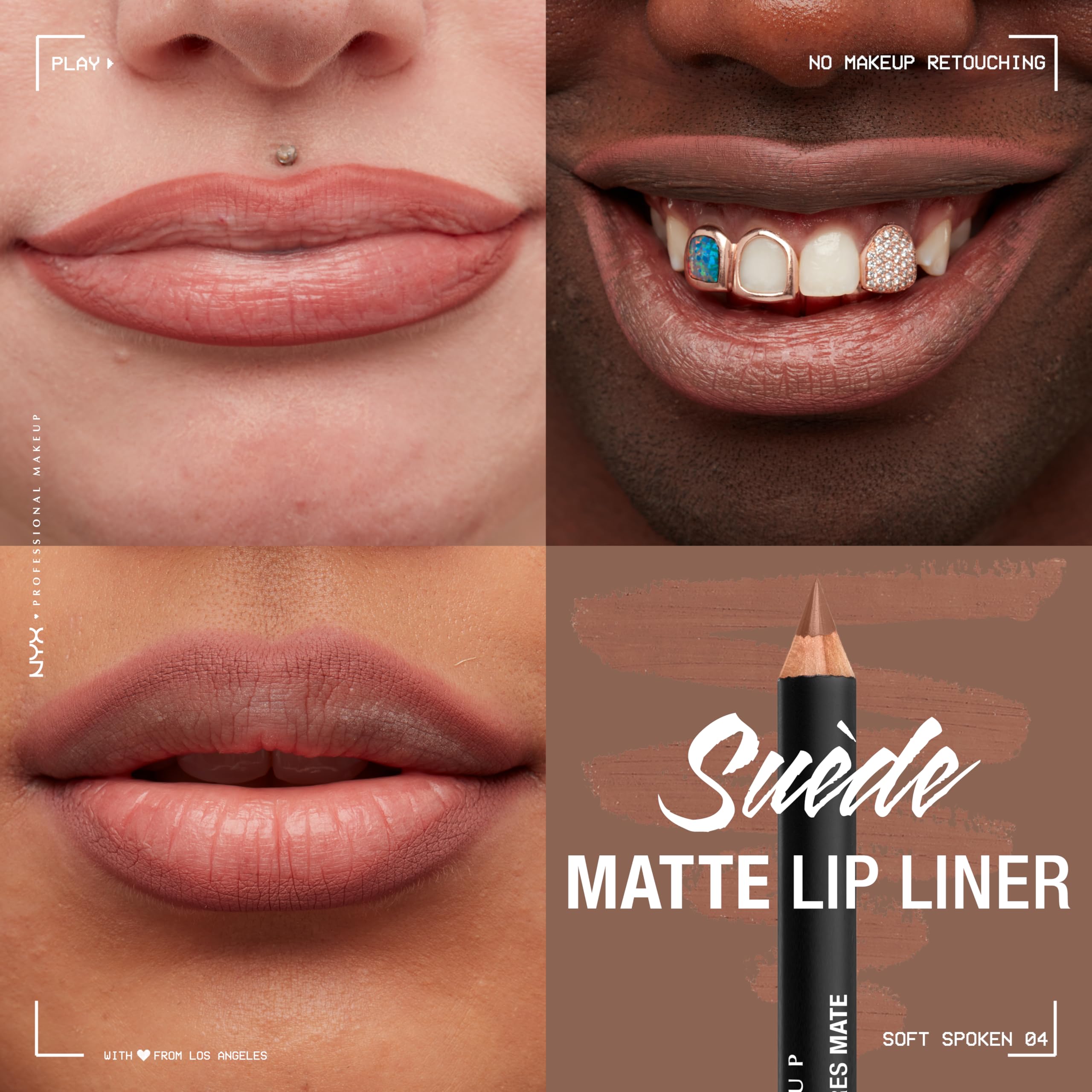 NYX PROFESSIONAL MAKEUP Suede Matte Lip Liner, Velvety-Smooth, Long-Lasting Formula For A Defined Lip Makeup Look - Soft-Spoken (Nude)