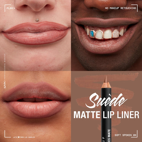 NYX PROFESSIONAL MAKEUP Suede Matte Lip Liner, Velvety-Smooth, Long-Lasting Formula For A Defined Lip Makeup Look - Soft-Spoken (Nude)