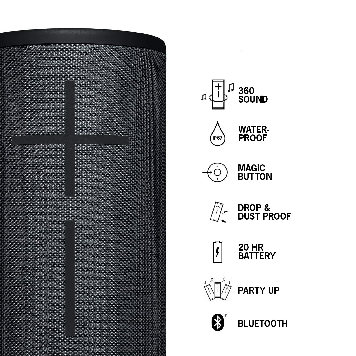 Ultimate Ears MEGABOOM 3 Portable Wireless Bluetooth Speaker (Powerful Sound + Thundering Bass, Bluetooth, Magic Button, Waterproof, Battery 20 Hours) - Night Black, Large