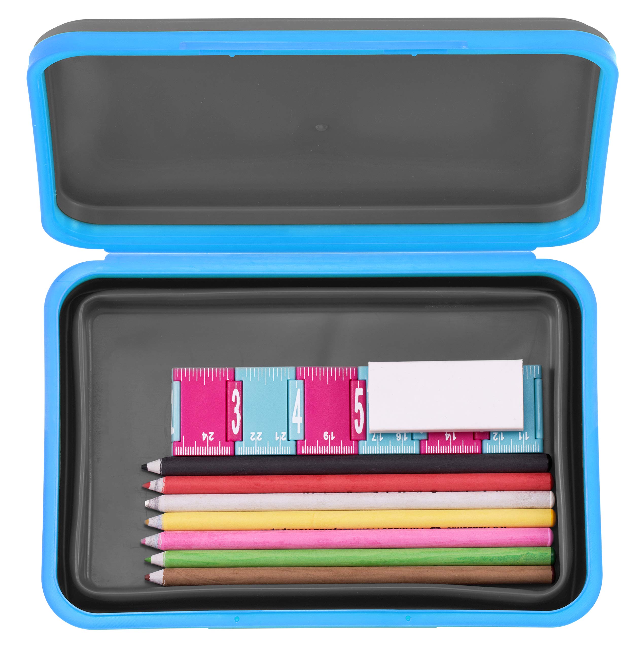 It's Academic Flexi Storage Box with Lid, Collapsible Pencil Case Design for Craft and School Supplies, Blue/Black
