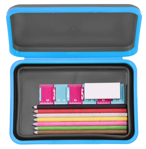 It's Academic Flexi Storage Box with Lid, Collapsible Pencil Case Design for Craft and School Supplies, Blue/Black
