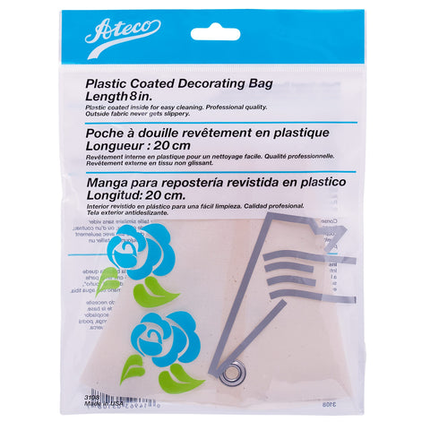 Ateco Plastic Coated Canvas Decorating Bag, 8-Inch, Reusable, Made in USA