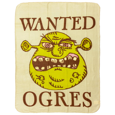 Silver Buffalo Shrek Wanted Ogres Sign 45" x 60" Fleece Throw, Soft and Cozy Blanket, 180 GSM