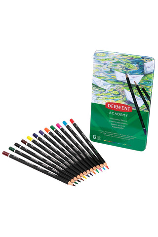 Derwent Academy Watercolor Pencils, 3.3mm Core, Metal Tin, 12 Count (2301941)