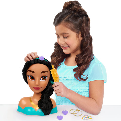 Disney Princess Jasmine Styling Head with Accessories, 14-pieces, Black Hair and Brown Eyes, Kids Toys for Ages 3 Up by Just Play