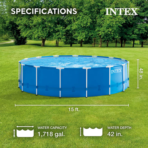 Intex 28241EH Metal Frame Above Ground Swimming Pool Set: 15ft x 48in – Includes 1000 GPH Cartridge Filter Pump – Removable Ladder – Pool Cover – Ground Cloth