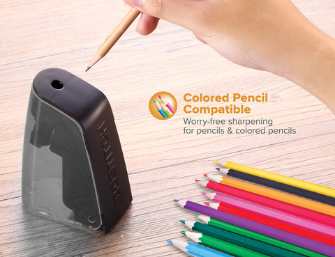 Bostitch Office Battery Pencil Sharpener, Hinged Tray, Colored Pencil Compatible, Black