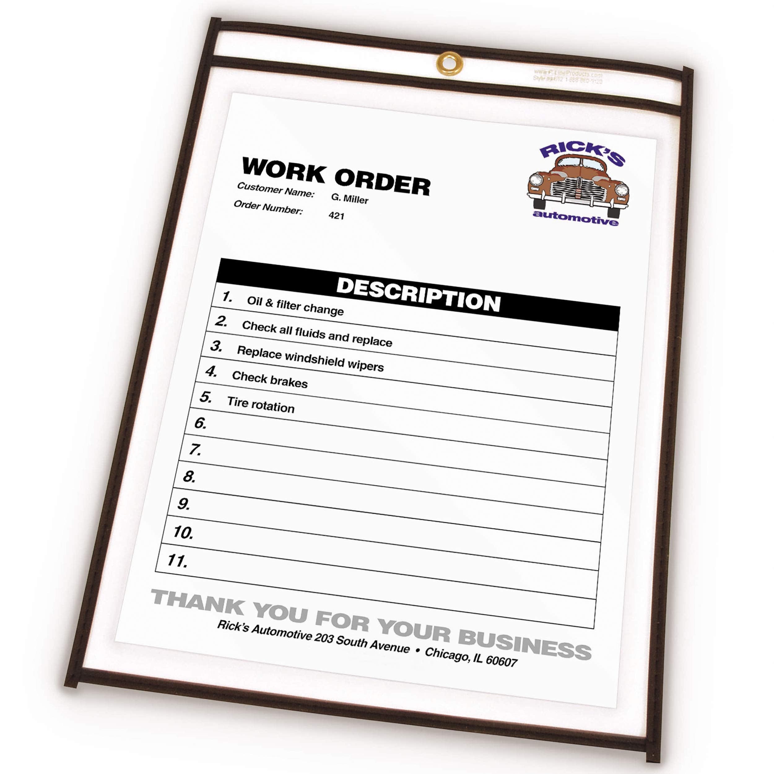 C-Line Stitched Shop Ticket Holders, Both Sides Clear, 8.5 x 11 Inches, 25 per Box (46911)