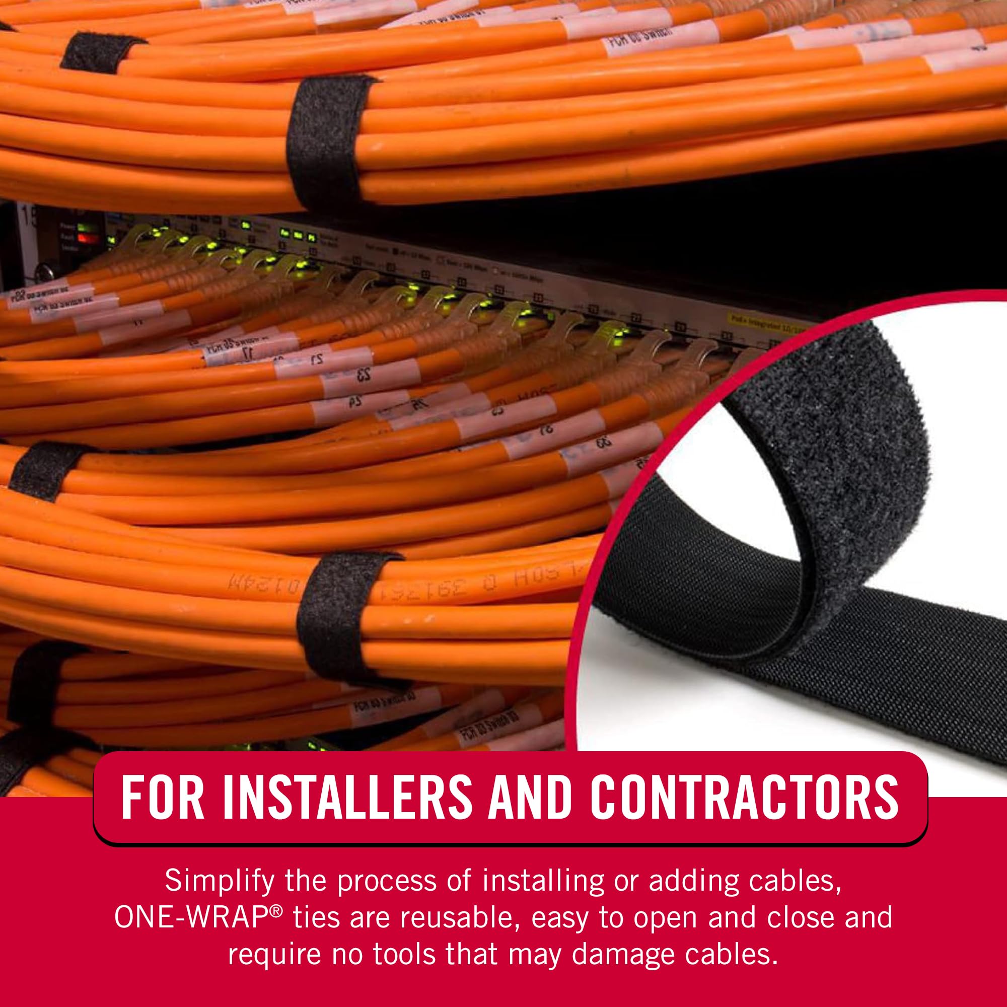 VELCRO Brand ONE-WRAP Roll Black | 30 Ft x 1-1/2 In | Reusable Self-Gripping Hook and Loop Tape | Cut Straps to Bundle Tie Materials and Tools in Garage Shed or Worksite