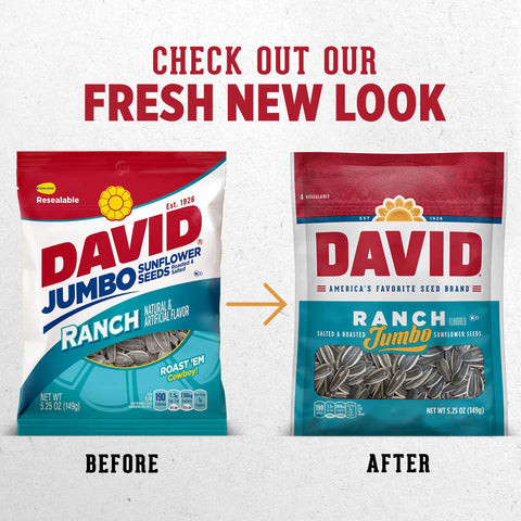 DAVID Seeds Roasted & Salted Ranch Jumbo Sunflower Seeds, Keto Friendly, 5.25 oz