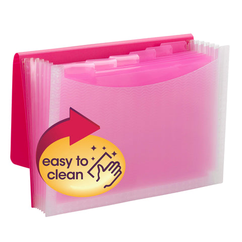 Smead Poly Expanding File, 6 Dividers, Flap and Cord Closure, Letter Size, Wave Pattern Pink/Clear (70874)