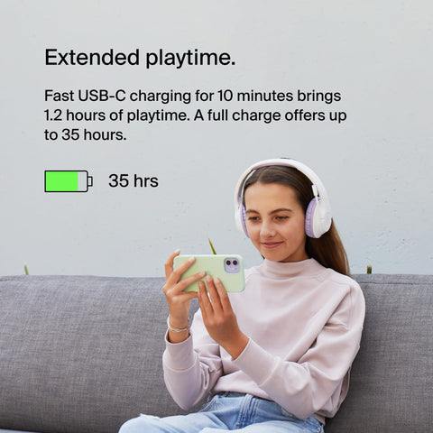 Belkin SoundForm Inspire Wireless Over-Ear Headset for Kids, Online Learning & Travel w/Built-in Microphone, 85dB Safe Volume Limit, 35H Battery - Compatible w/iPhone, iPad, Galaxy & More - Lavender