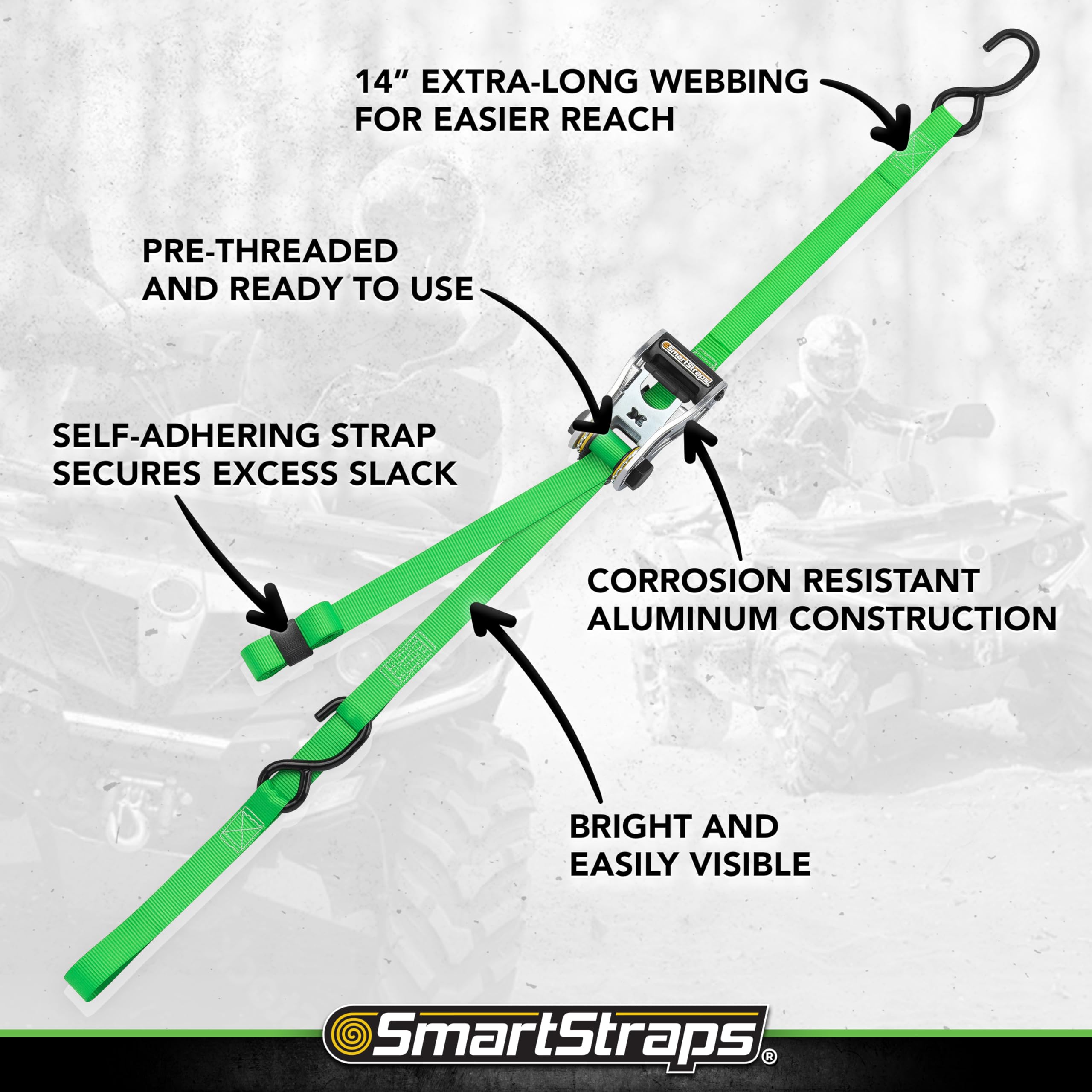 SmartStraps 14 ft. Green RatchetX Tie Down Straps with 500 lb. Safe Work Load - 4 pack 345