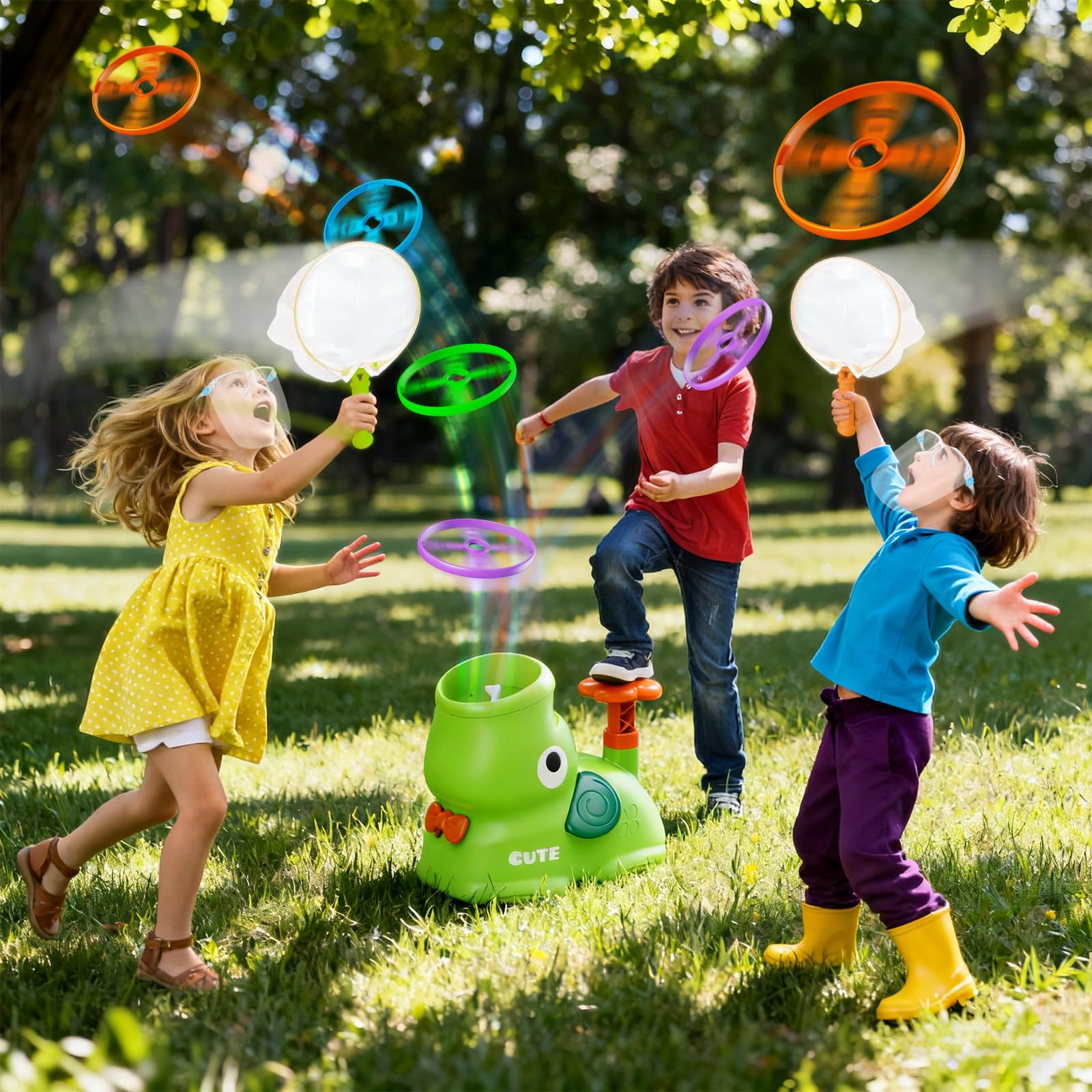 CPSYUB Outdoor Stomp Flying Disc Launcher Toys for Kids Ages 3 4 5 6 7 8 9 10, Elephant Butterfly Catching Game, Outside Yard Activities Chasing Toy, Outdoor Birthday for 3-8 Year Old Boys Girls