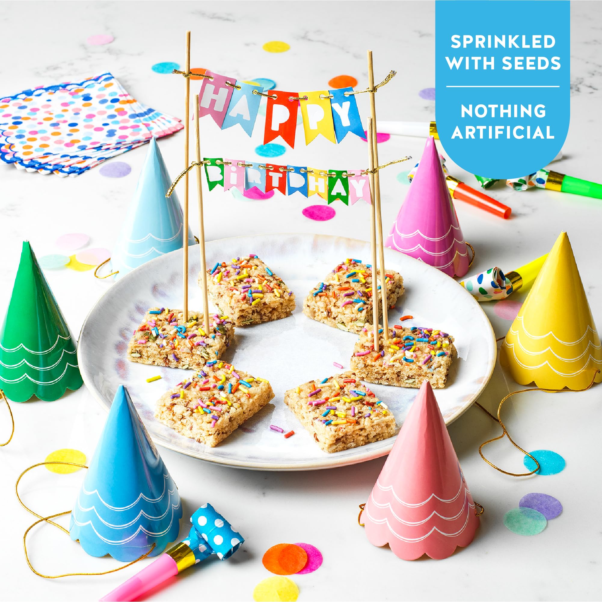 Blake’s Seed Based Crispy Treats – Birthday Cake (6 Count), Nut Free, Gluten Free, Dairy Free & Vegan, Healthy Snacks for Kids or Adults, School Safe, Low Calorie Organic Fruit Flavored Snack
