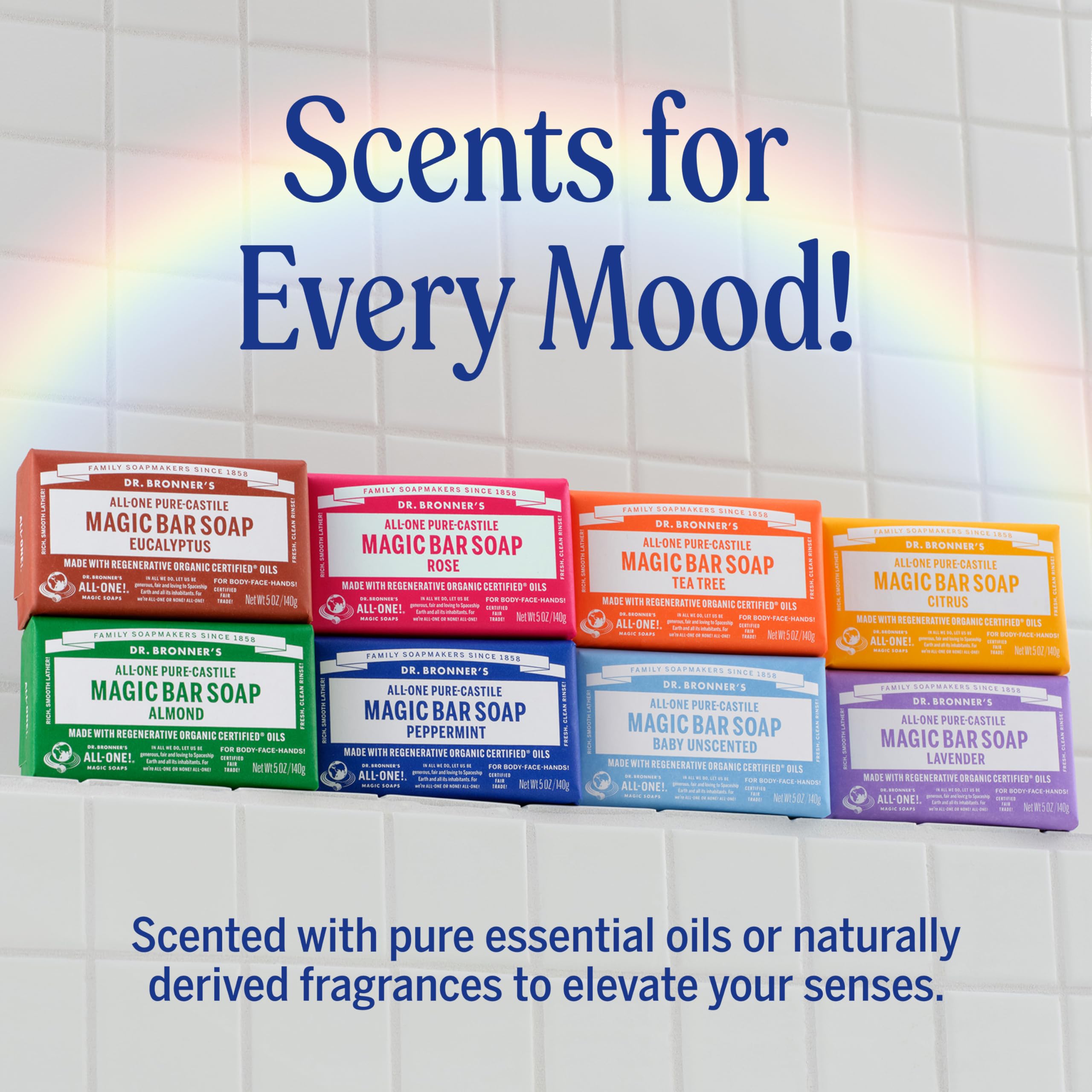 Dr. Bronner's Pure-Castile Magic Bar Soap (Almond, 5 ounce, 12-Pack)-Made with Regenerative Organic Certified Oils, For Face, Body, Hair, Gentle, Vegan, Cruelty-free Non-GMO