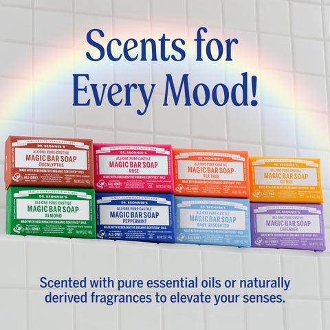 Dr. Bronner's Pure-Castile Magic Bar Soap (Almond, 5 ounce, 12-Pack)-Made with Regenerative Organic Certified Oils, For Face, Body, Hair, Gentle, Vegan, Cruelty-free Non-GMO