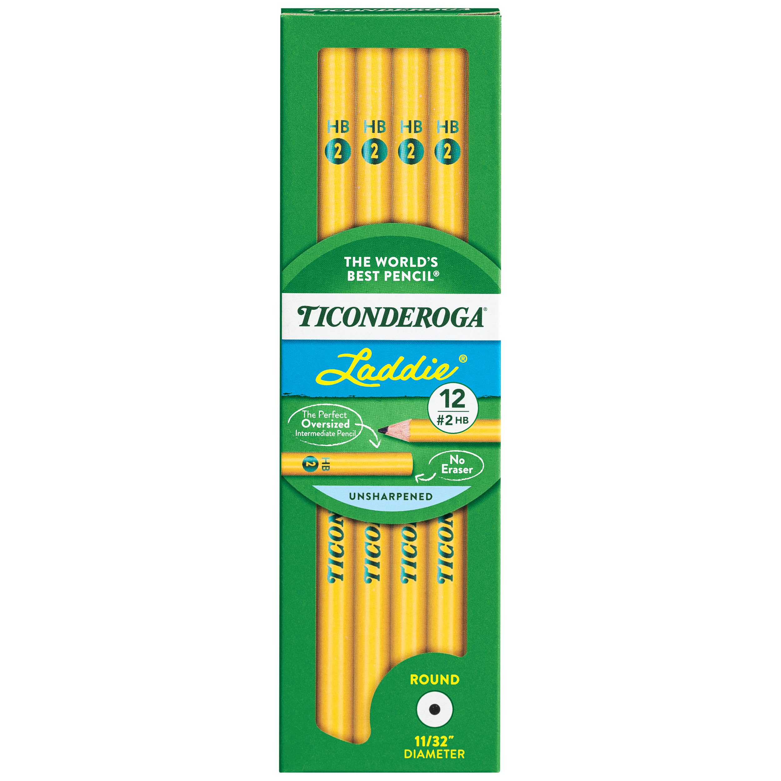 TICONDEROGA Laddie Pencils, Wood-Cased #2 HB Soft without Eraser, Yellow, 12-Pack (13040)