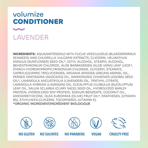 Seaweed Bath Co. Volumize Conditioner, Lavender Scent, 12 Ounce, Sustainably Harvested Seaweed, Green Algae, Barley Protein, For Normal to Fine Hair