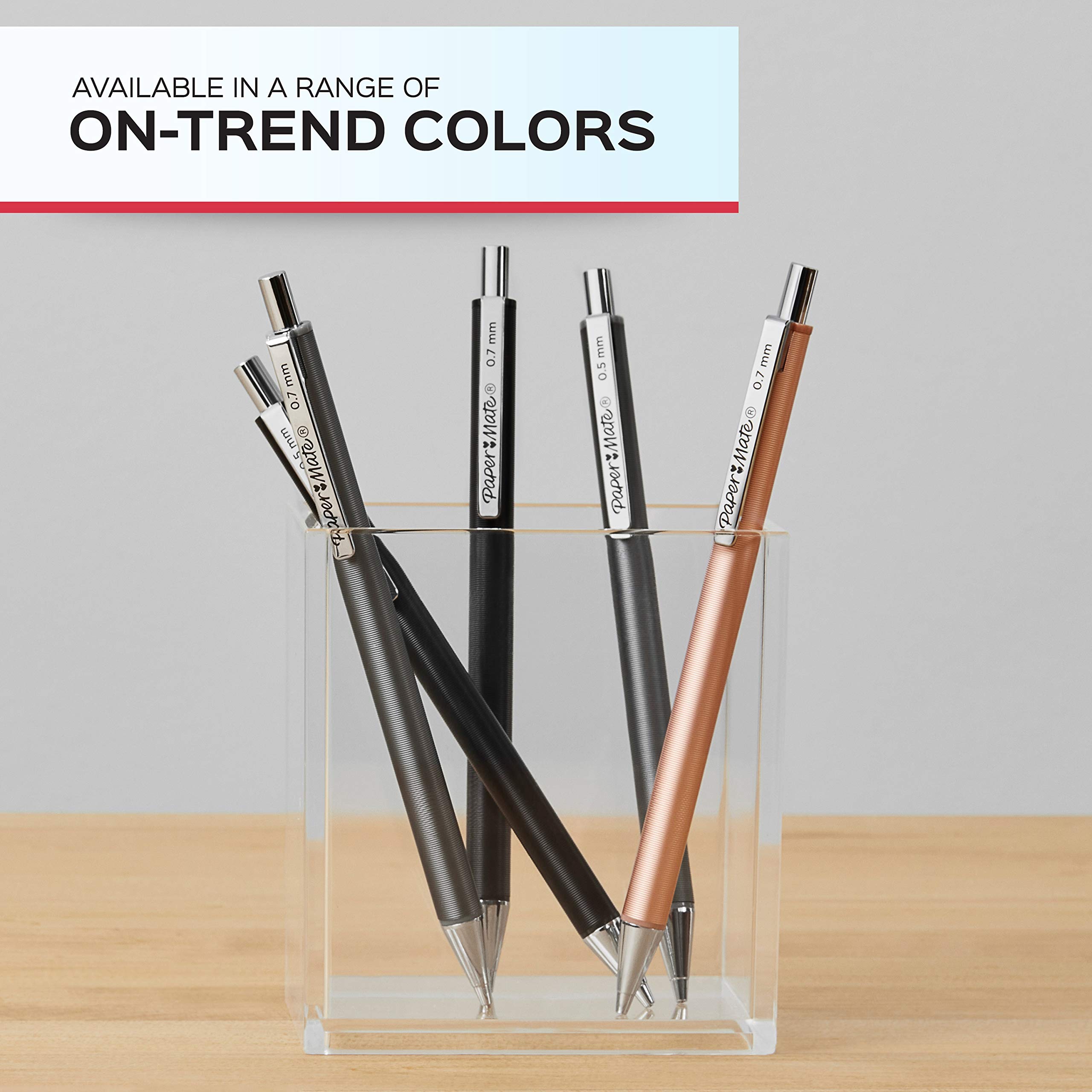 Paper Mate Advanced Mechanical Pencils, Premium Metal Barrels, Black and Gun Metal Gray, 0.5 mm #2 Pencils, 2 Count