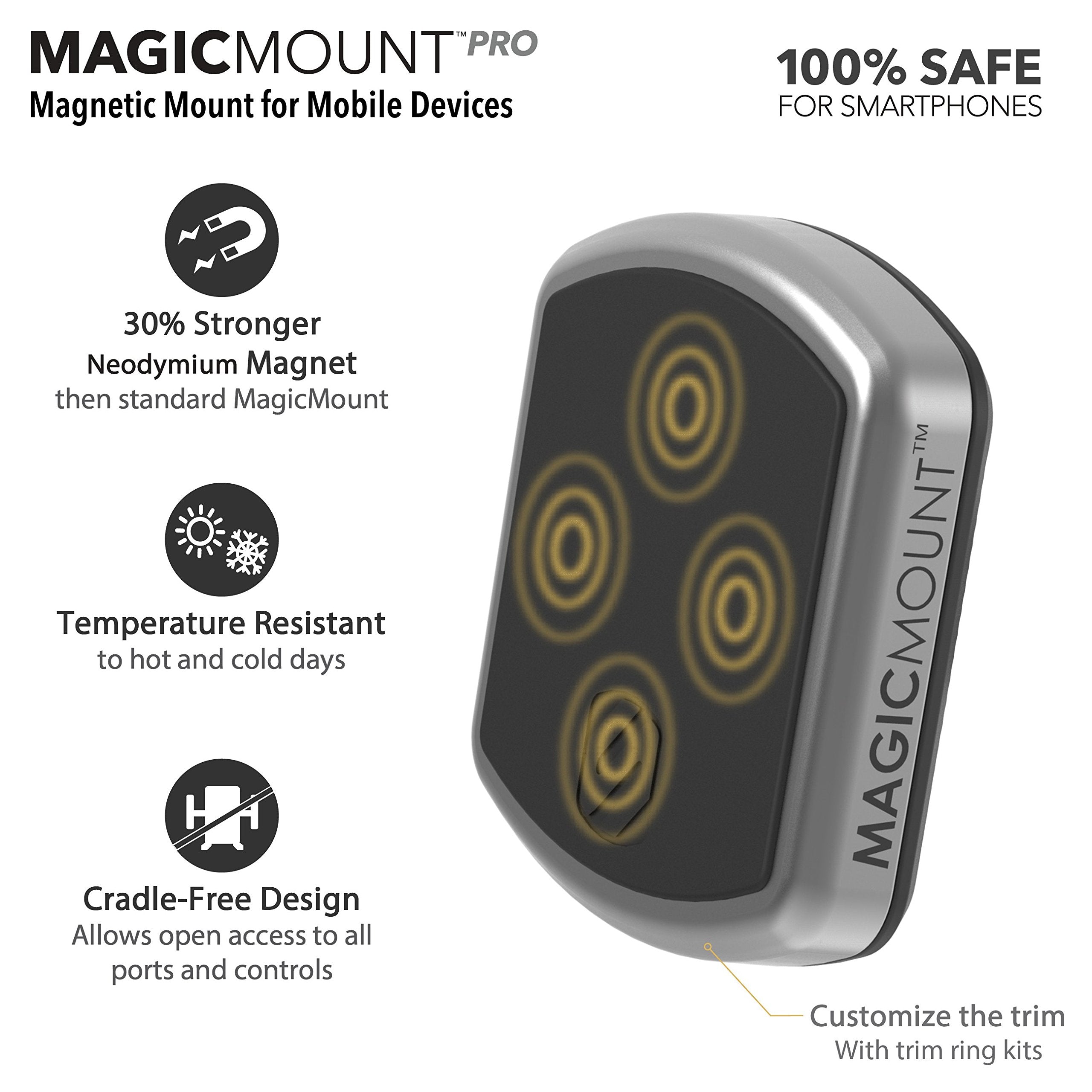 Scosche MPD-XTPP1 Magnetic MagicMount Pro Phone Mount for Car, Automotive-Grade Adhesive, 360 Degree View Rotation, Black/Silver