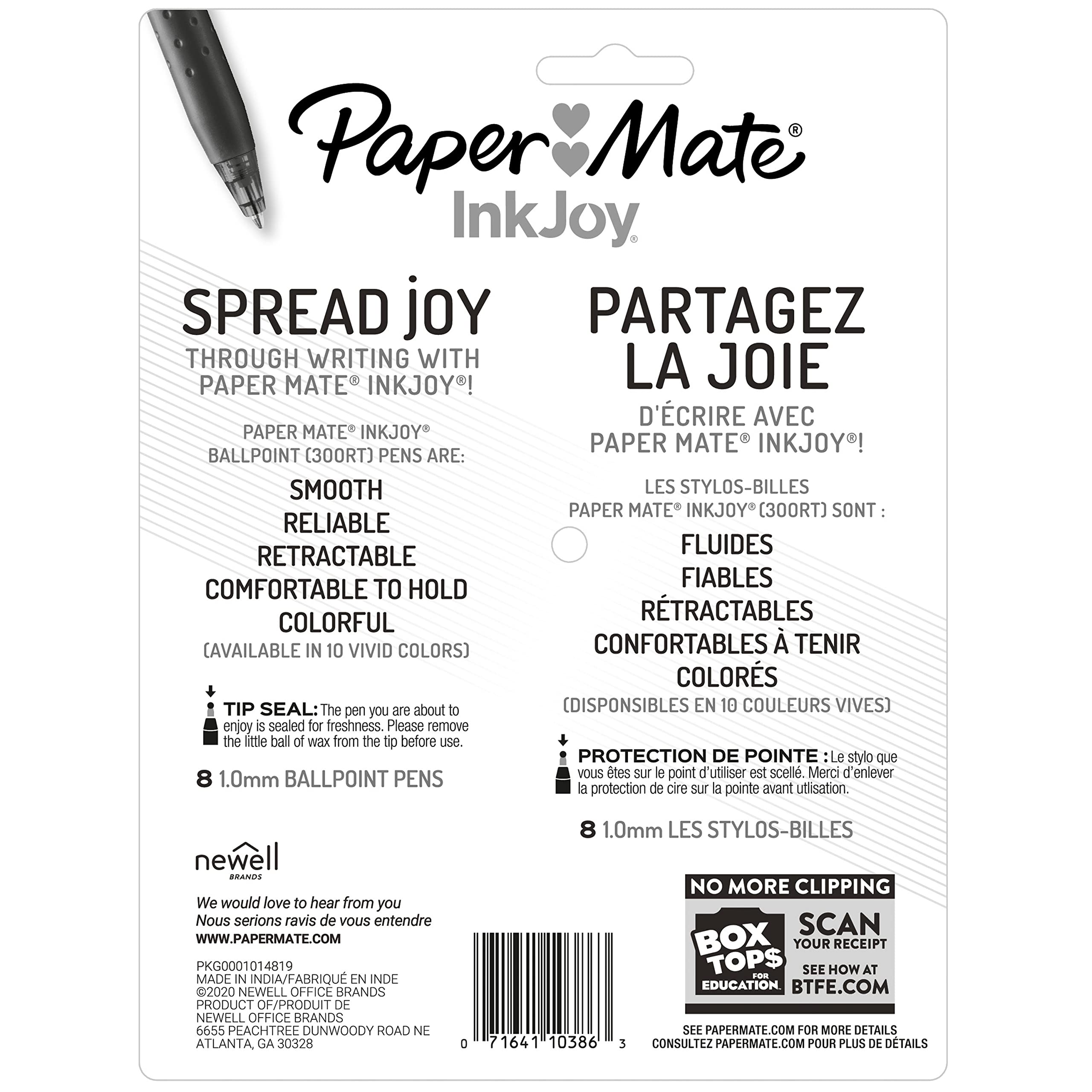 Paper Mate InkJoy 300RT Retractable Ballpoint Pens, Medium Point, Black/Red/Blue Ink, 8 Pack (1945918)