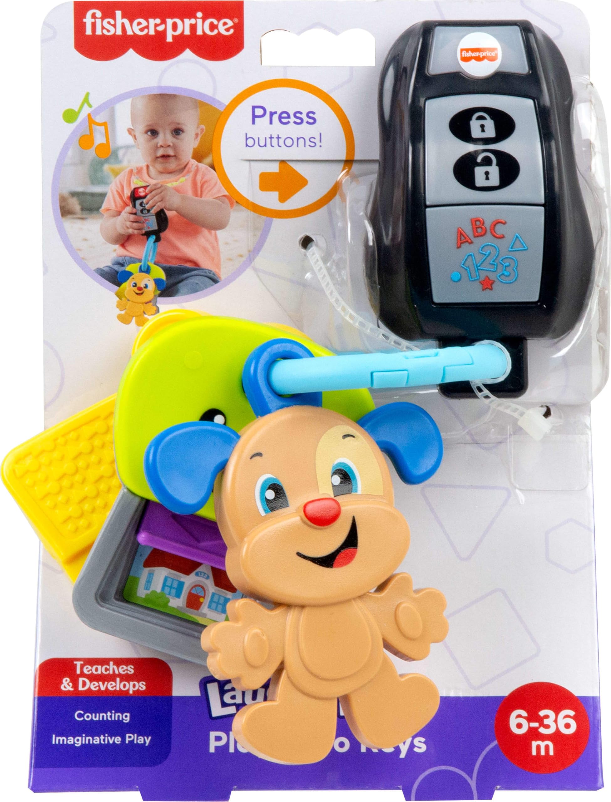 Fisher-Price Baby & Toddler Toy Laugh & Learn Play & Go Keys, Portable Educational Musical Activity for Infants Ages 6+ Months