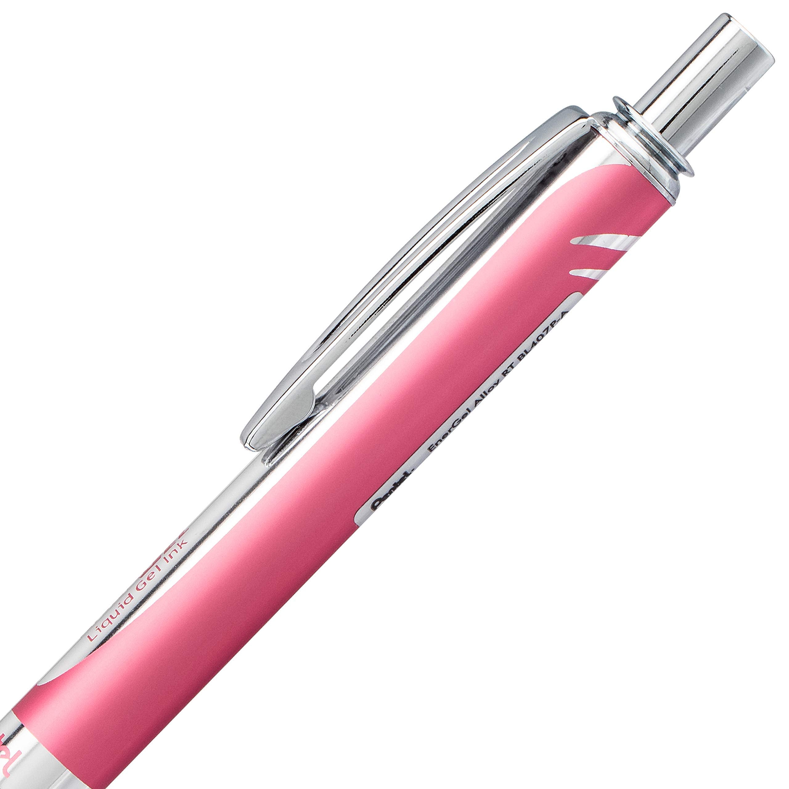Pentel EnerGel Alloy RT Premium Liquid Gel Pen, (0.7mm), Medium Line, Pink Barrel, Black Ink (BL407P-A)