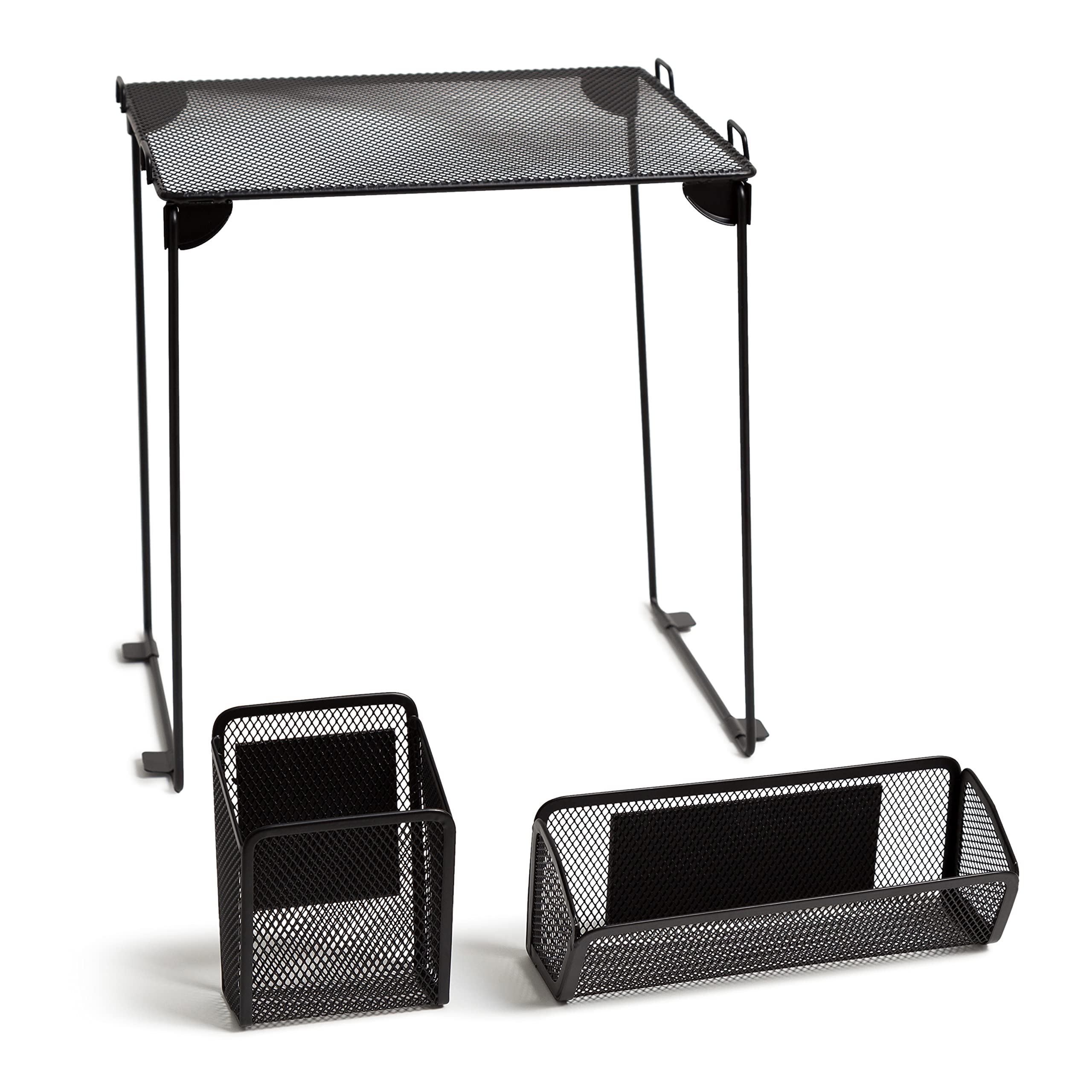 U Brands Mesh Locker Organization Kit, Includes Magnetic Cup, Folding Shelf and Bin, 3 Pieces (Black)