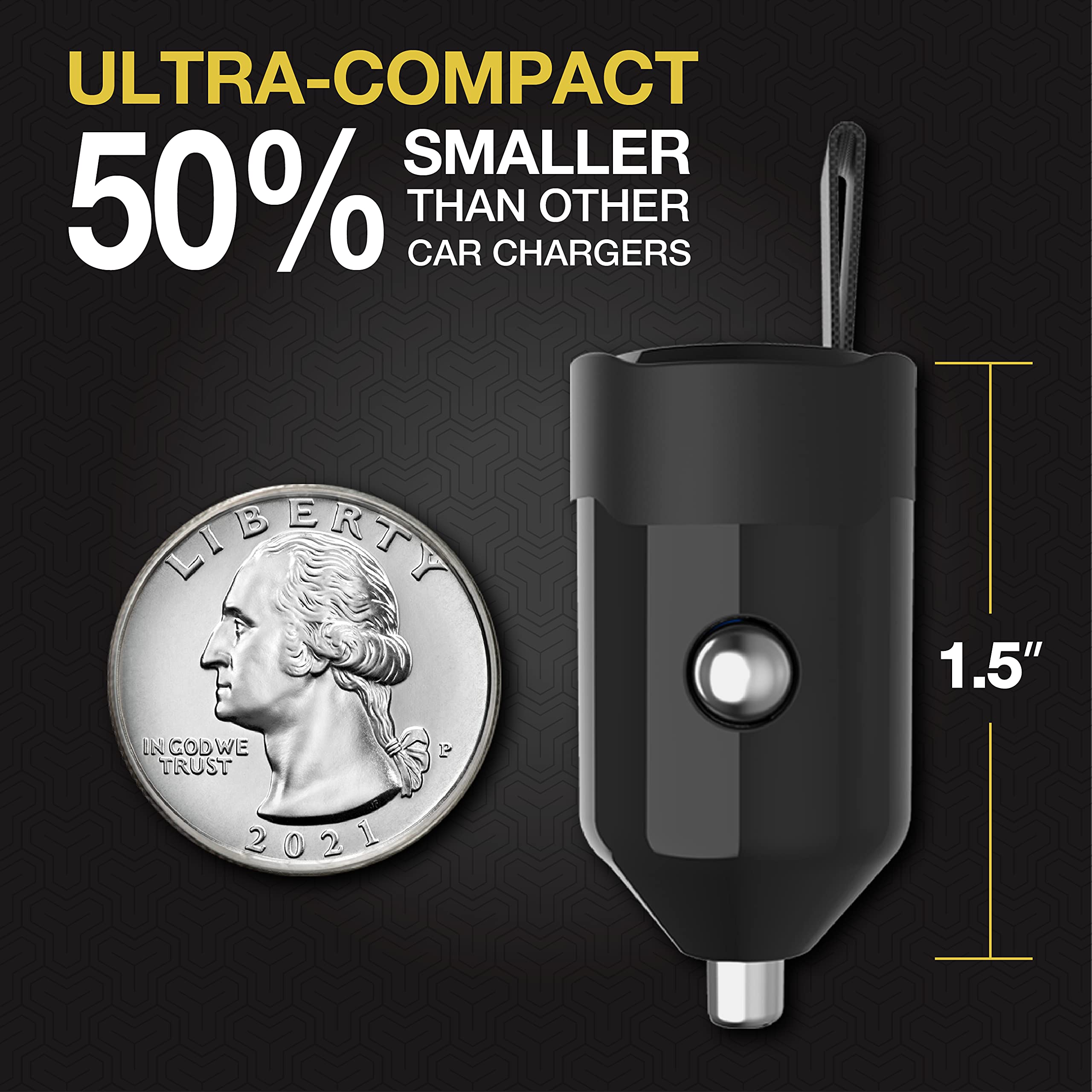 Scosche CPDC30 PowerVolt 30-Watt USB Type-C Fast Mini Flush Fitting Car Charger with Fabric Pull Tag & Power Delivery 3.0 with PPS for All USB-C Devices