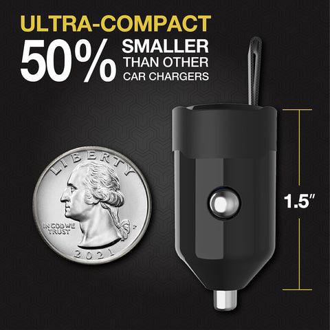 Scosche CPDC30 PowerVolt 30-Watt USB Type-C Fast Mini Flush Fitting Car Charger with Fabric Pull Tag & Power Delivery 3.0 with PPS for All USB-C Devices