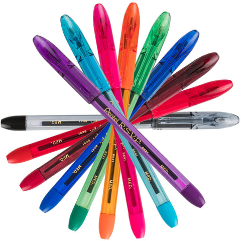 Pentel RSVP Colors Ballpoint Pen, (1.0mm), Medium Line, Black Ink, Pack of 2 (BK91CRBP2A)