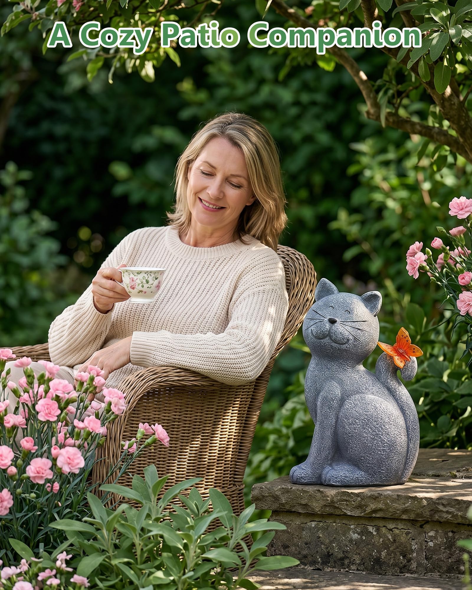 Nacome Cat Outdoor Statues for Garden: Outside Decor with Butterfly Clearance for Yard Art Lawn Ornaments Porch Patio Balcony Home House - Gifts for Mom Grandma Women