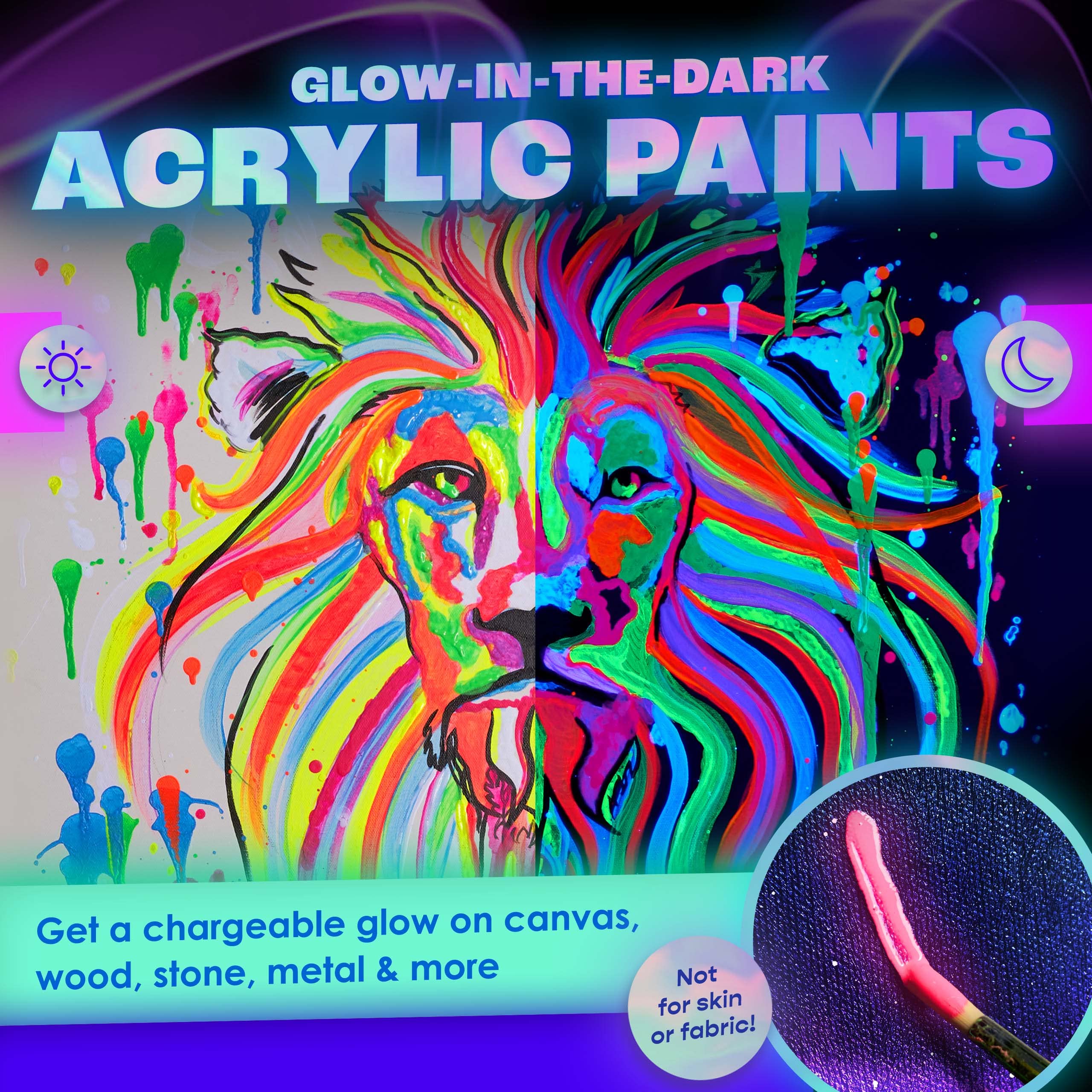 neon nights Glow in The Dark | Luminescent | Phosphorescent | Self-Luminous Paint - Set of 8