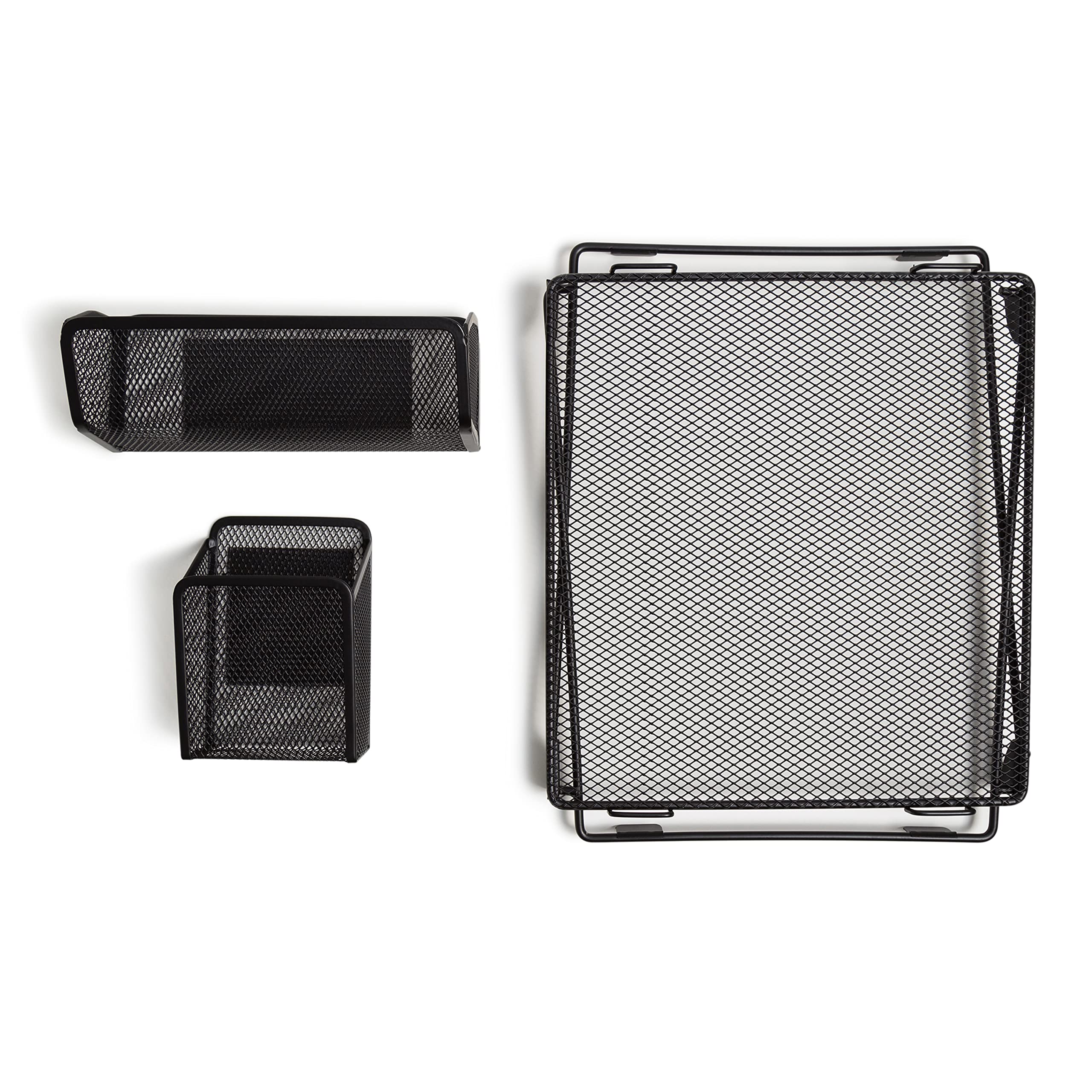 U Brands Mesh Locker Organization Kit, Includes Magnetic Cup, Folding Shelf and Bin, 3 Pieces (Black)