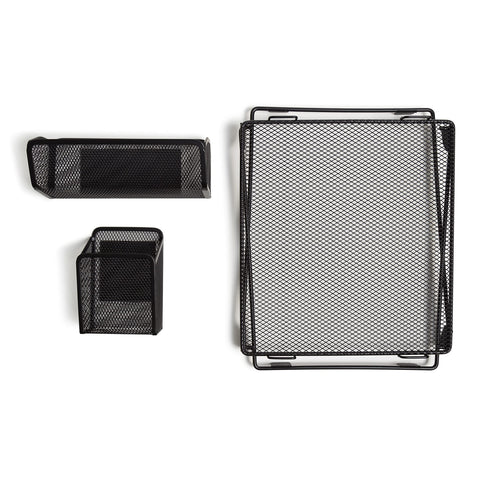 U Brands Mesh Locker Organization Kit, Includes Magnetic Cup, Folding Shelf and Bin, 3 Pieces (Black)