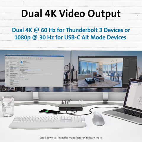 Kensington SD5500T Thunderbolt 3 and USB-C Docking Station, Dual 4K DisplayPort, for Macbooks, Windows and Surface, 60W PD (K38130US)