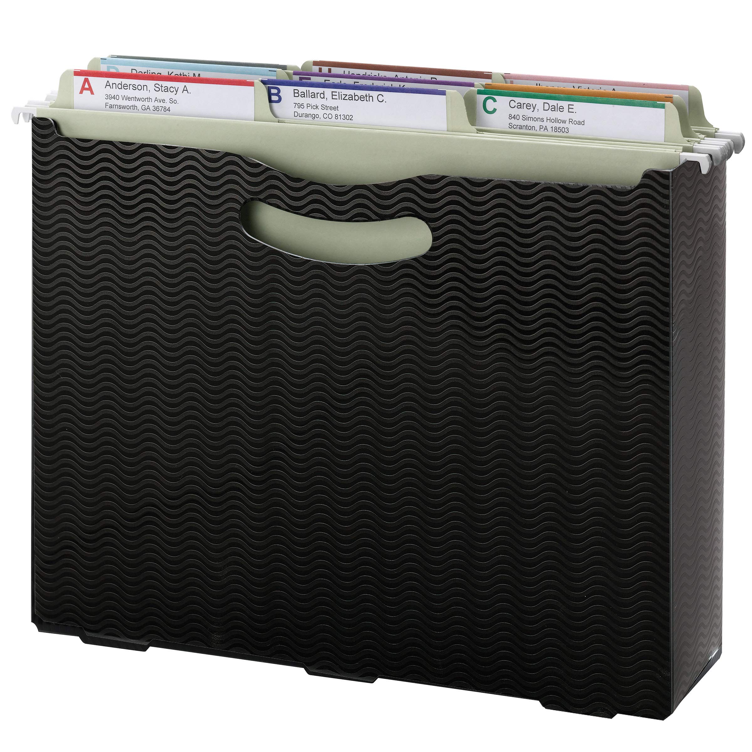 Smead Poly File Box, 3" Expansion, Die-Cut Handles, Letter Size, Black Wave Pattern (71631)