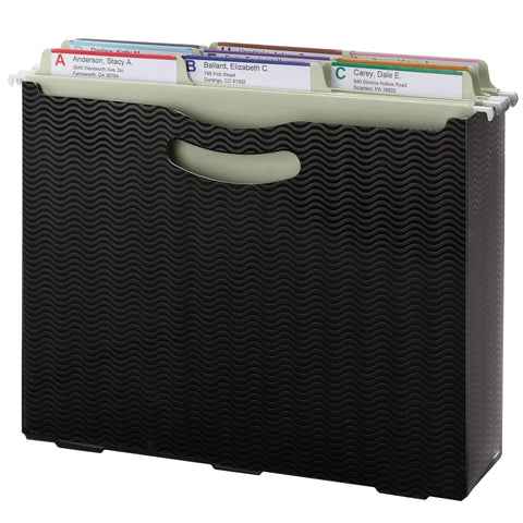 Smead Poly File Box, 3" Expansion, Die-Cut Handles, Letter Size, Black Wave Pattern (71631)