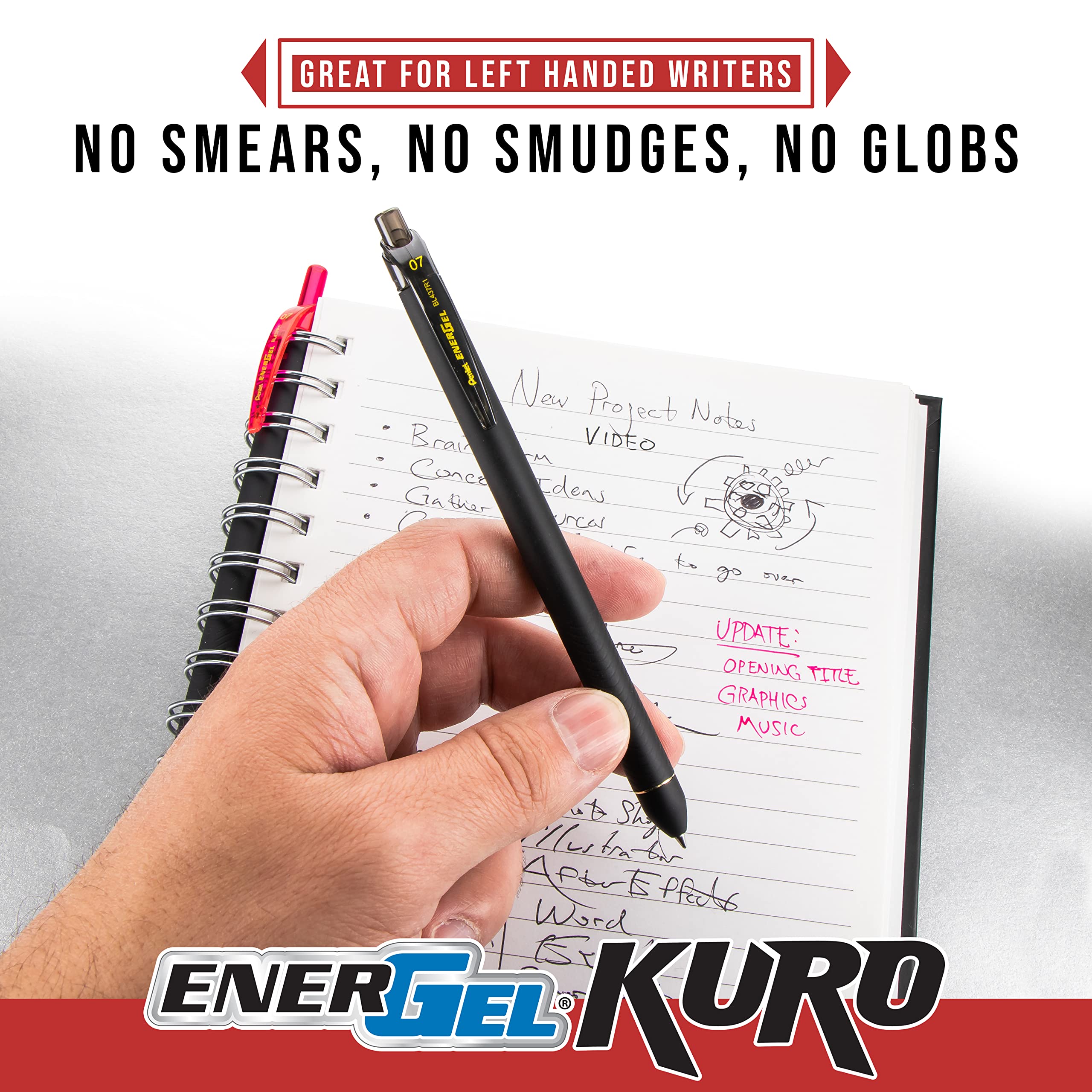 Pentel EnerGel Kuro Liquid Gel Pen, (0.7mm), Medium line, Assorted Ink, 12 Pack (BL437R1BP12M)