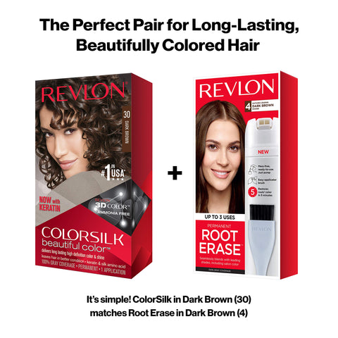Revlon Colorsilk Beautiful Color, Permanent Hair Dye with Keratin, 100% Gray Coverage, Ammonia Free, 30 Dark Brown